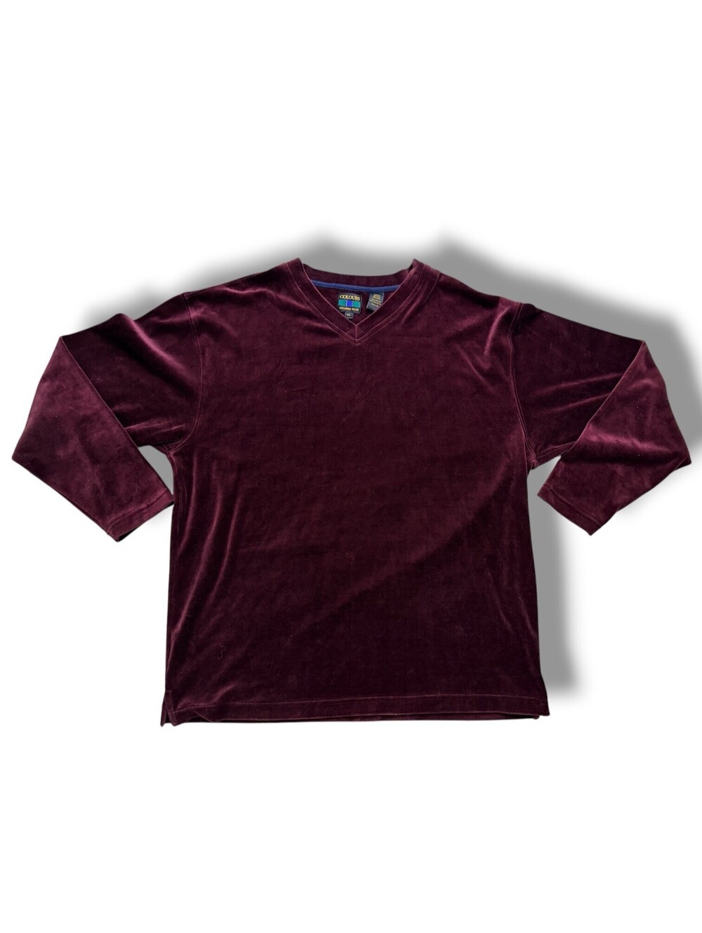 Vintage 80s Alexander Julian Colours Velour V-Neck Pullover XL Burgundy